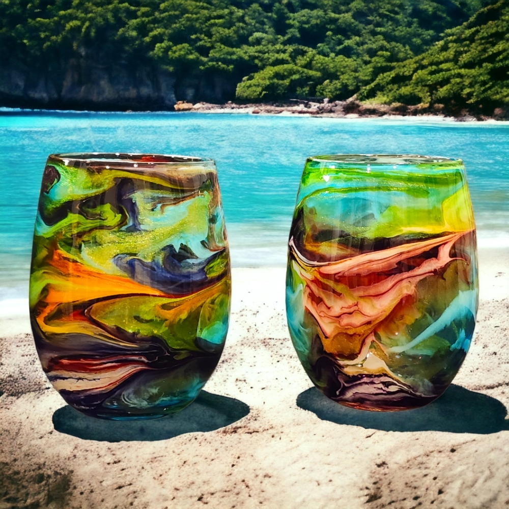 (2)Tropical Breeze/Stemless Wine Set - Picture 1 of 3